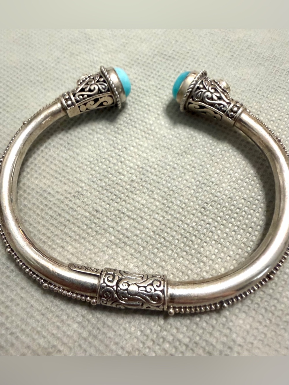 SARDA Sterling Silver Blue Amazonite & Blue Topaz Hinged Cuff Bracelet - Picture 4 of 4